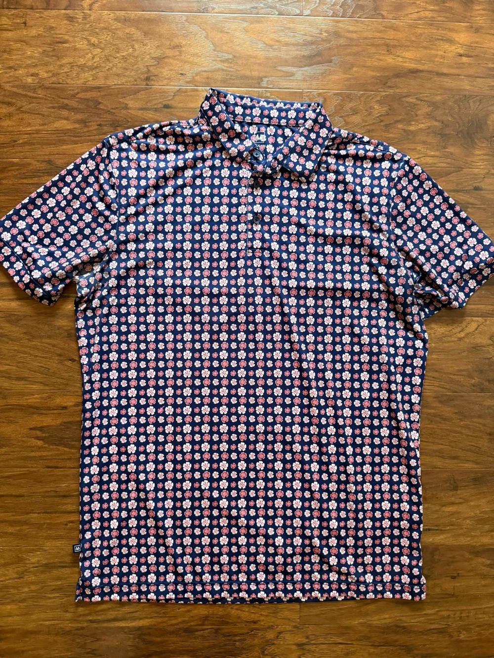Mizzen+Main Navy Polo with Pink Floral Pattern
